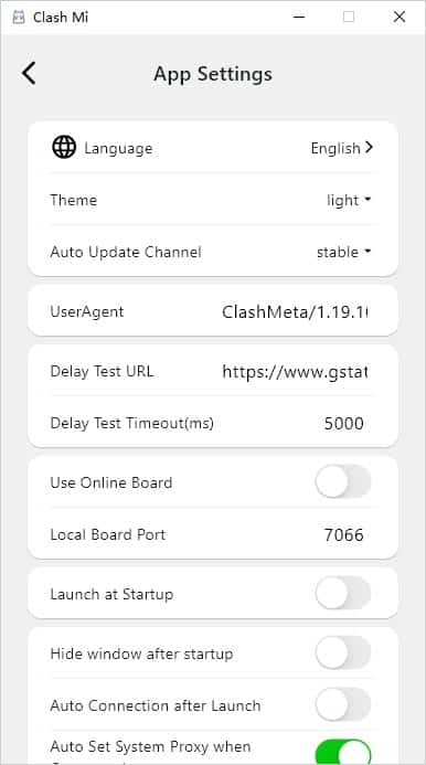 Clash Mi App Settings